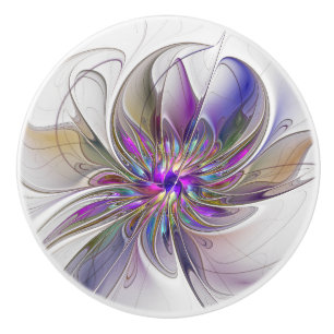 Bouton De Porte En Céramique Fleur d'art Abstrait, énergique et coloré