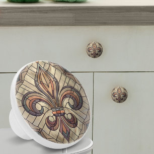 Bouton De Porte En Céramique Fleur-de-lis - Art de la mosaïque de verre