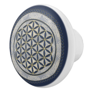 Bouton De Porte En Céramique FLEUR DE VIE - Art du Symbole de Géométrie Sacrée