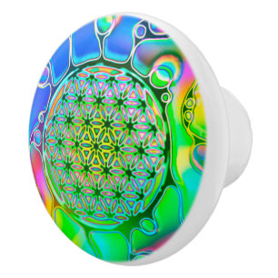 Bouton De Porte En Céramique Fleur de Vie - Manières Colorées 1