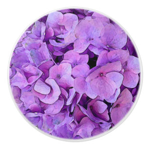 Bouton De Porte En Céramique Fleur d'Hydrangée violette