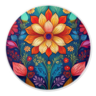 Bouton De Porte En Céramique Fleur folk