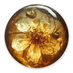 Bouton De Porte En Céramique Fleur Nature Ambre Motif