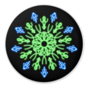 Bouton De Porte En Céramique Fleur néon verte et bleue