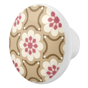 Bouton De Porte En Céramique Fleur rose et beige