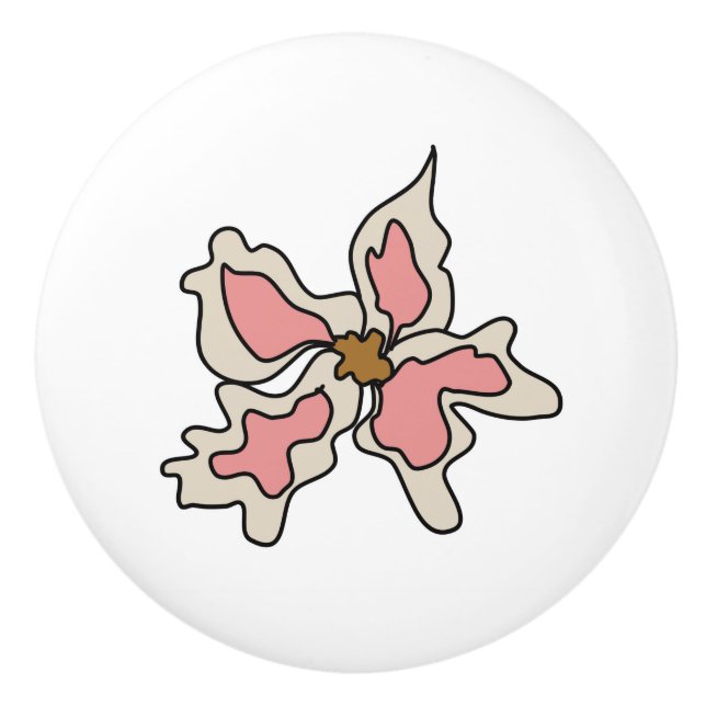 Bouton De Porte En Céramique Fleur rose Knob (Devant)