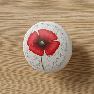 Bouton De Porte En Céramique Fleur rouge de crapaud sur Faux Marble