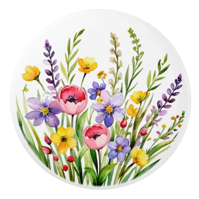 Bouton De Porte En Céramique Fleur sauvage six (Devant)