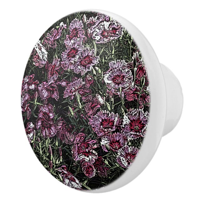 BOUTON DE PORTE EN CÉRAMIQUE FLEURS DE DIANTHUS (Droite)