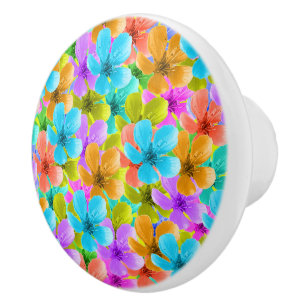 Bouton De Porte En Céramique Fleurs de printemps multicolores,