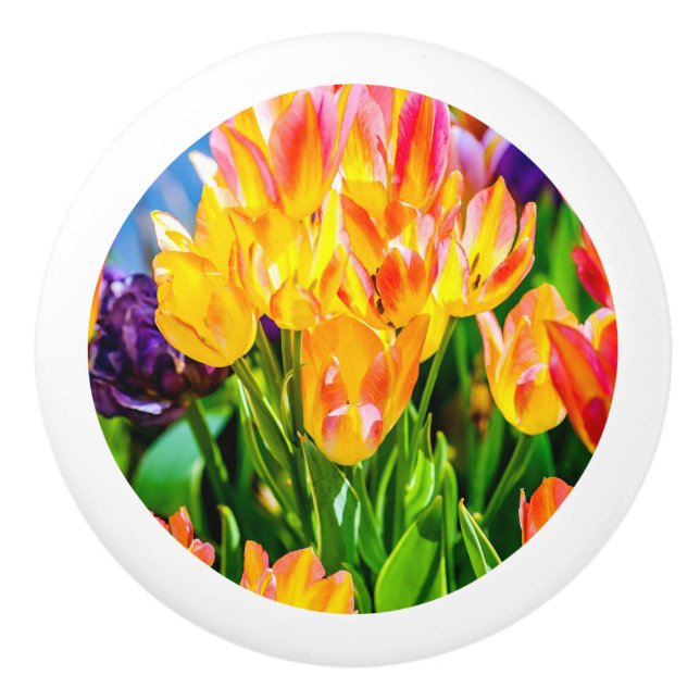 Bouton De Porte En Céramique Fleurs de tulipes - Prospérer (Devant)