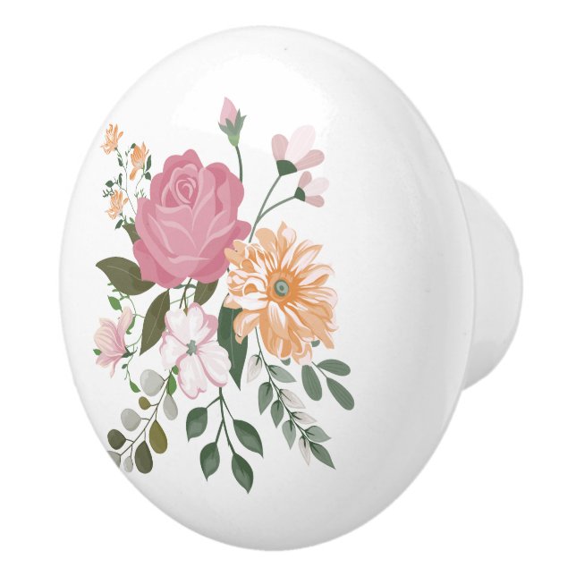 Bouton De Porte En Céramique Fleurs d'eau (Droite)