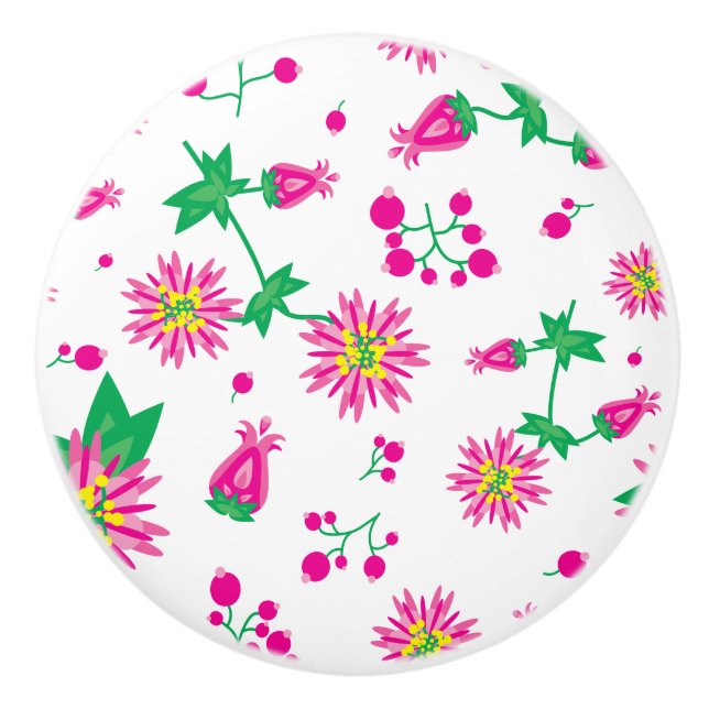 Bouton De Porte En Céramique Fleurs et baies (Devant)