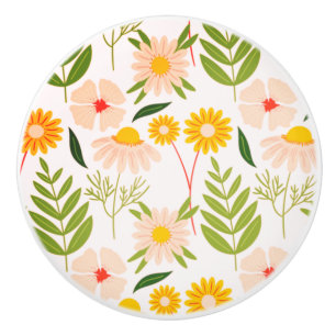 Bouton De Porte En Céramique Fleurs et Motif de jardin Feuille