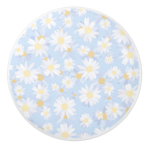 Bouton De Porte En Céramique Fleurs marguerites Bleues Classiques