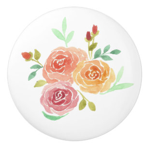 Bouton De Porte En Céramique Fleurs Roses aquarelles