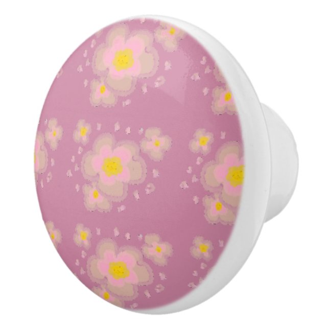 Bouton De Porte En Céramique Fleurs roses printanières (Droite)