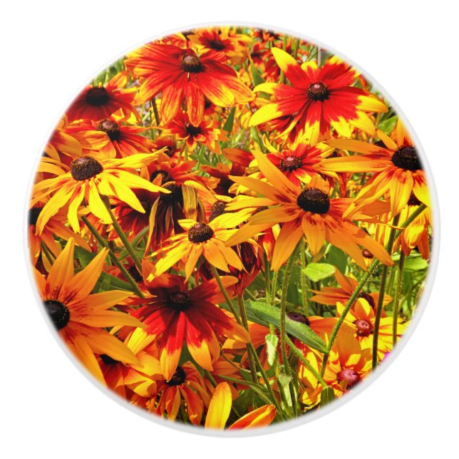 BOUTON DE PORTE EN CÉRAMIQUE FLEURS RUDBECKIA (Devant)