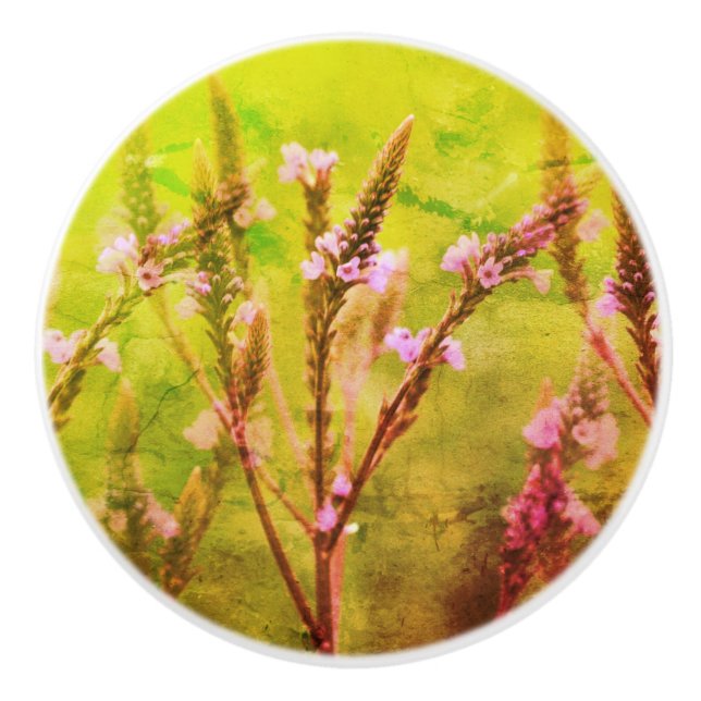 Bouton De Porte En Céramique Fleurs Vervain Sauvages Abstraites (Devant)