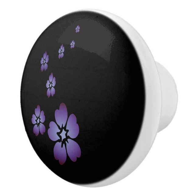 Bouton De Porte En Céramique Fleurs violettes (Droite)