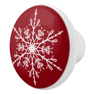 Bouton De Porte En Céramique Flocon de neige blanc