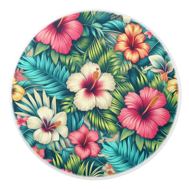 Bouton De Porte En Céramique Floral hawaïen/tropical (Devant)