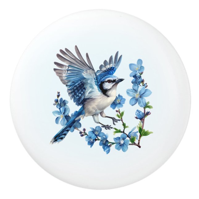 Bouton De Porte En Céramique Floral Jay bleu (Devant)