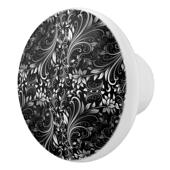 Bouton De Porte En Céramique Floral noir (Droite)
