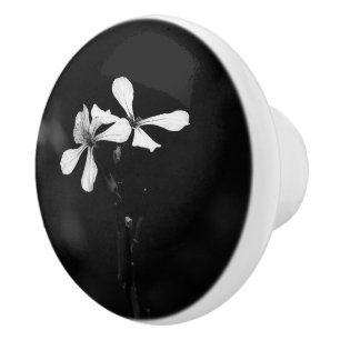 Bouton De Porte En Céramique floral noir et blanc minimal