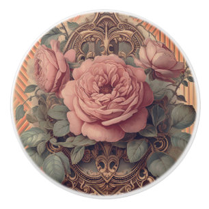 Bouton De Porte En Céramique Floral Orné