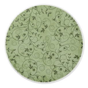 Bouton De Porte En Céramique Flore verte Grungy