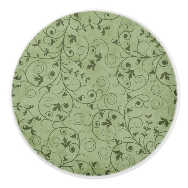Bouton De Porte En Céramique Flore verte Grungy (Devant)