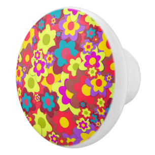 Bouton De Porte En Céramique Flower Power 60s hippy