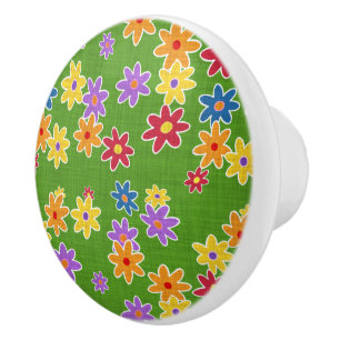 Bouton De Porte En Céramique Flower Power Fabric Motif + vos idées