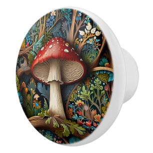 Bouton De Porte En Céramique Forêt de champignons bohème rétro