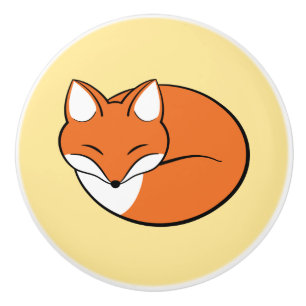 Bouton De Porte En Céramique Fox de bande dessinée de sommeil sur le jaune