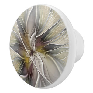 Bouton De Porte En Céramique Fractal floral, fleur de fantaisie aux couleurs de