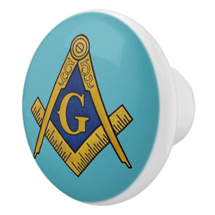 Bouton De Porte En Céramique Freemason Masonic Bleu et or