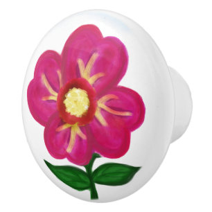 Bouton De Porte En Céramique Fuchsia Floral jaune