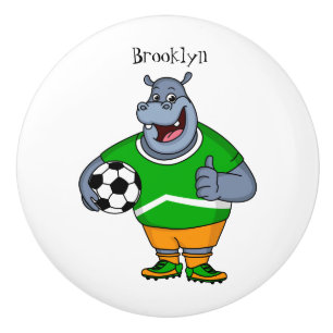 Bouton De Porte En Céramique Funny hippo soccer player cartoon illustration