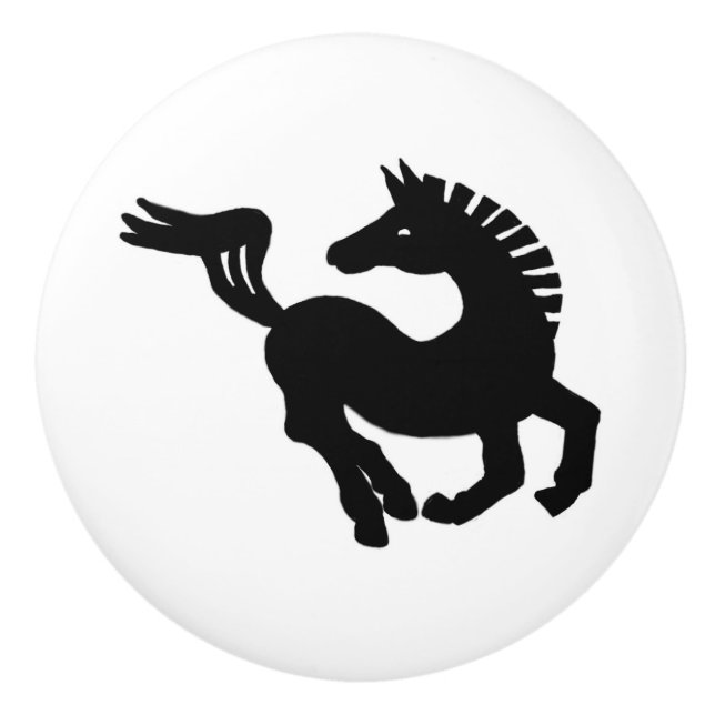 Bouton De Porte En Céramique Galoping à cheval noir (Devant)