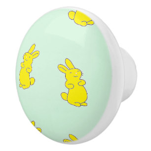 Bouton De Porte En Céramique Garnons heureux jaune sur turquoise