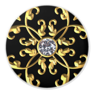 Bouton De Porte En Céramique Gemstone Diamant Or