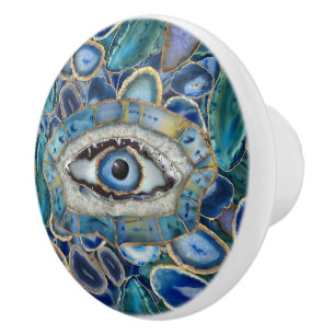 Bouton De Porte En Céramique Géodes et cristaux bleus de l'émulet des yeux mal