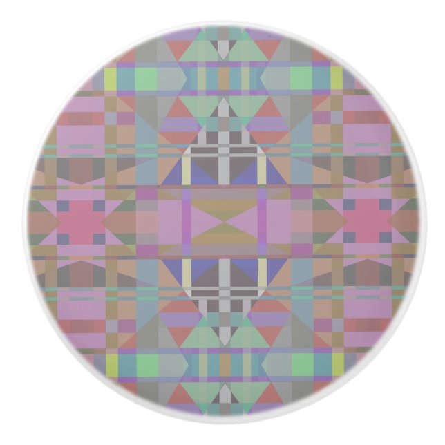 Bouton De Porte En Céramique Géométrique vert violet rose (Devant)