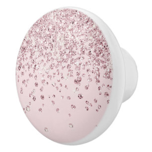 Bouton De Porte En Céramique Glam Blush Rose Rose Parties scintillant Or Diamon