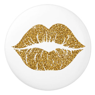 Bouton De Porte En Céramique Glam White Gold Parties scintillant Lips tendance 