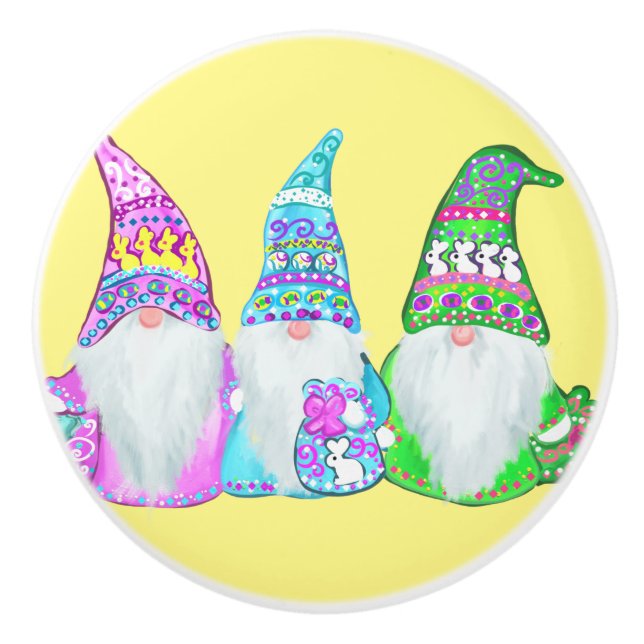 BOUTON DE PORTE EN CÉRAMIQUE GNOMES DE PÂQUES (Devant)