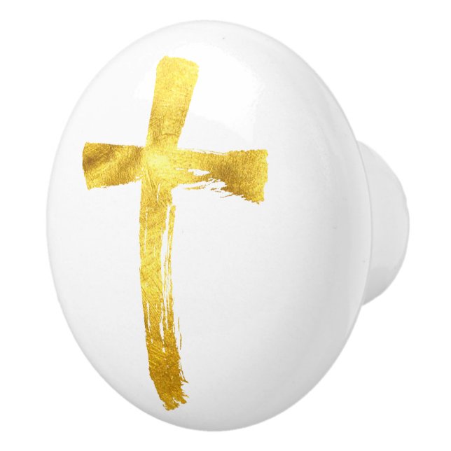 Bouton De Porte En Céramique Gold Brush Cross - Moderne Christian Crucifix (Droite)