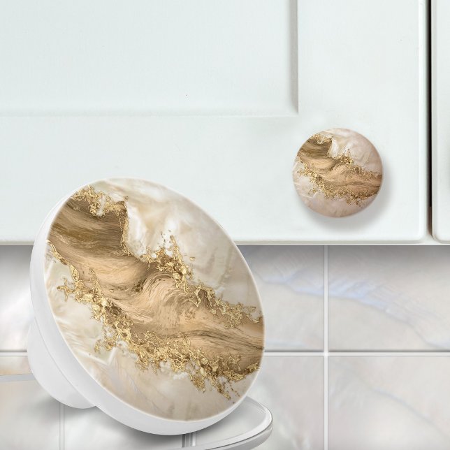 Bouton De Porte En Céramique Gold et Pearl - Splatz et flux (Créateur téléchargé)